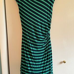 LOFT Blue and Green Ruched Sheath Midi Dress